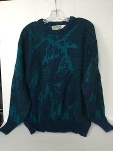 Vintage 80s 90s Method Man Blue Aqua Abstract Print Crew Neck Sweater - Medium